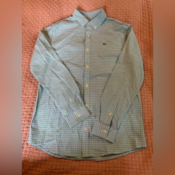 NWT Vineyard Bell Haven Plaid Oxford Boy’s Size 16 in Capri Blue - Picture 1 of 6